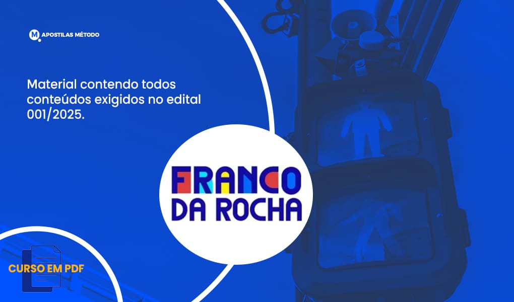 Capa do curso em PDF para o concurso Guarda Municipal Franco da Rocha 2025.