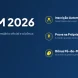 Banner informativo sobre o Edital do ENEM 2026 com fundo azul escuro. À esquerda, destaca-se o título "ENEM 2026" com o subtítulo "Novas regras, calendário oficial e o bônus do Pé-de-Meia". À direita, três tópicos detalham as novidades: Inscrição Automática na rede pública, Prova na Própria Escola e o Bônus Pé-de-Meia de mais 200 reais.