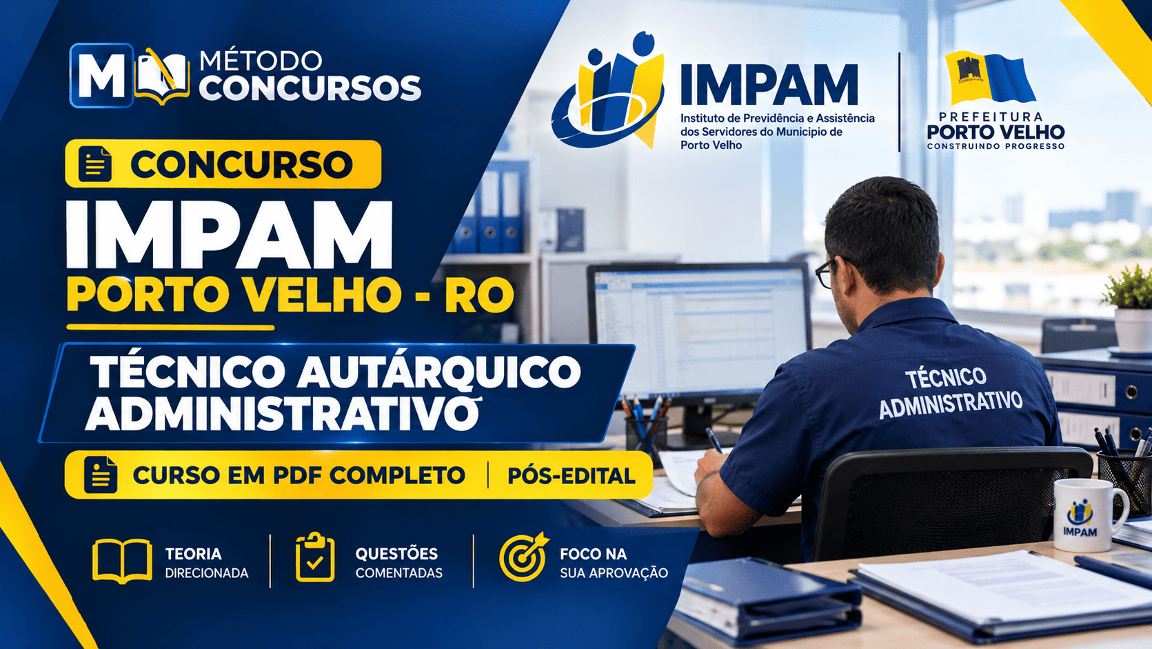 Capa do curso em PDF para o concurso IPAM Porto Velho 2026 do cargo Técnico Autárquico Administrativo